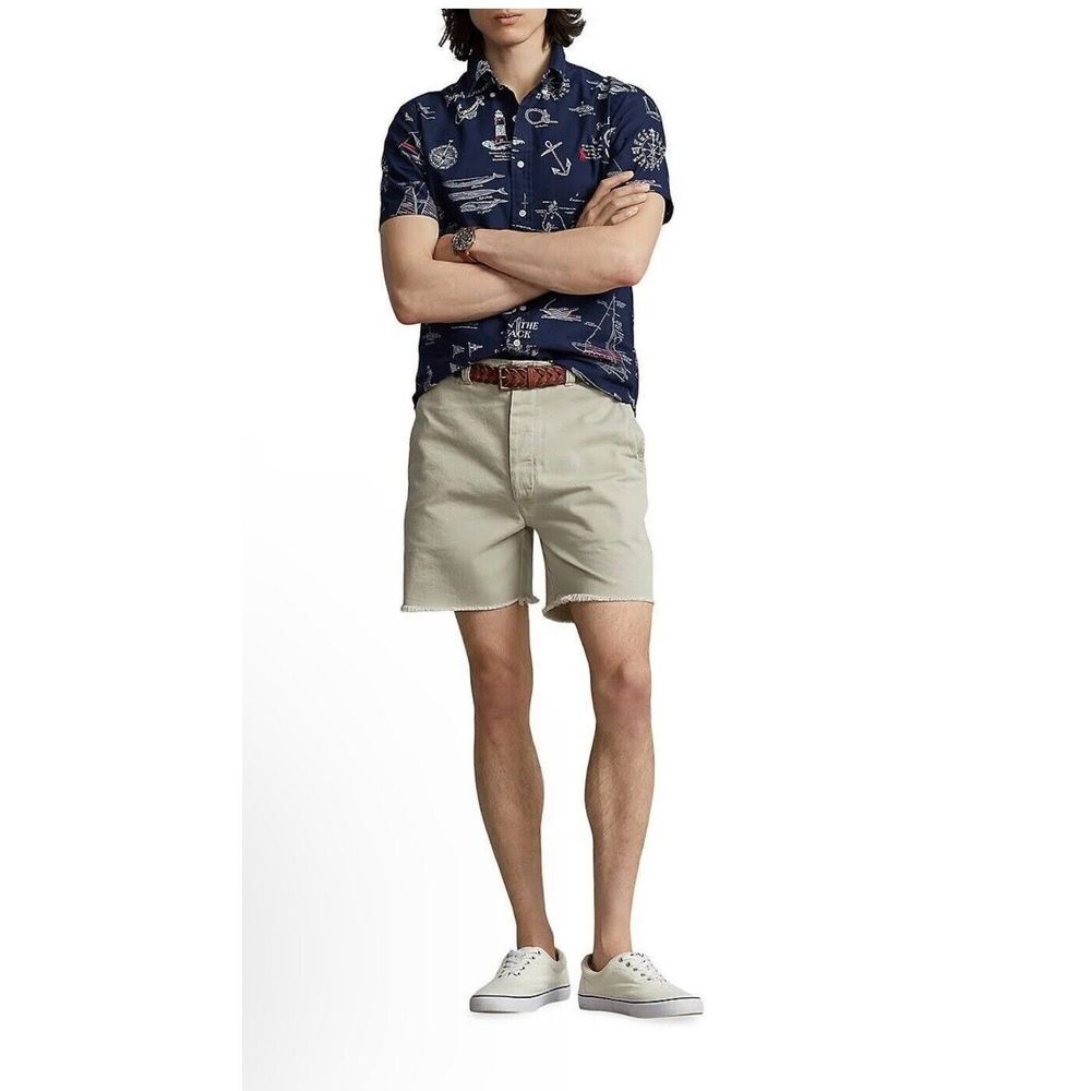 Polo Ralph‎ Lauren Cutoff Frayed Edge Shorts Khaki The Burroughs Chino Size 40 - Picture 2 of 11